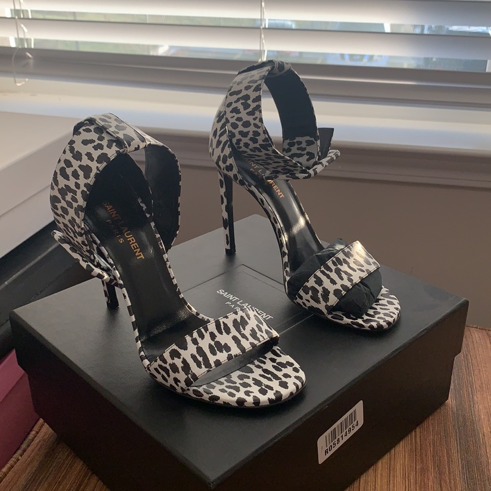 SAINT LAURENT babycat Leopard Sandals
